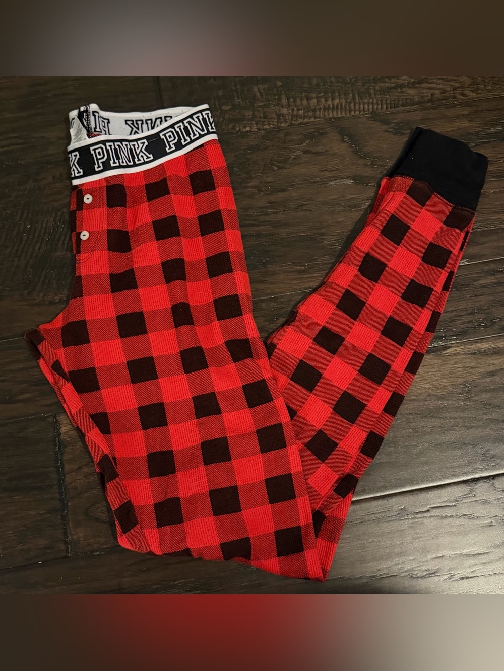 Victoria’s Secret pink pajama pants leggings red and black checkers